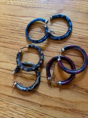 Fashion Hoop Earrings – Blue, Olive Camouflage & Burgundy Sets